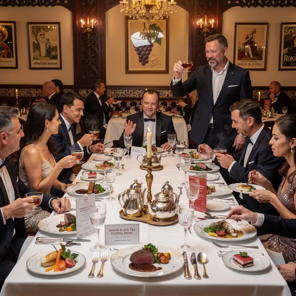 Fekete tea, gazdag színnel, a hagyományos teáscsészében.