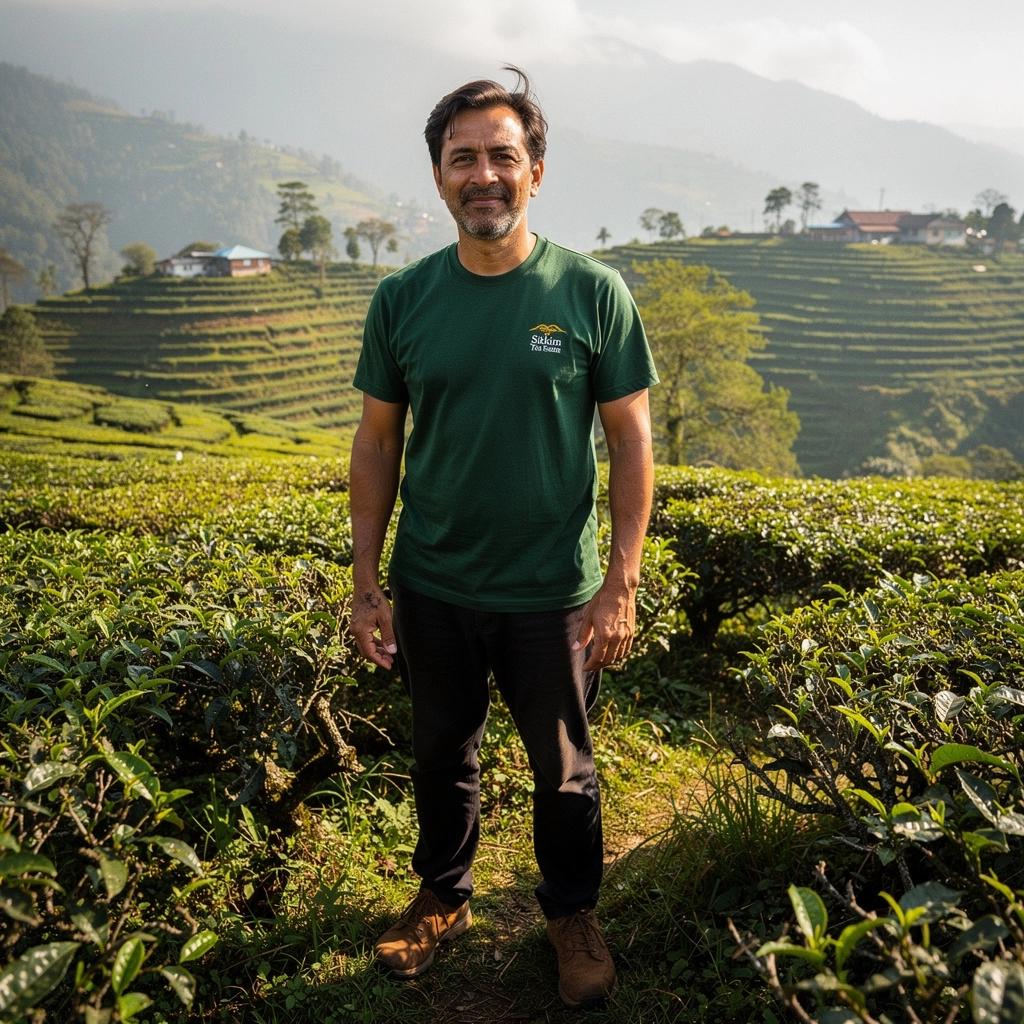 Sikkim fekete tea levelei, élénk zöld színnel, a Himalája hegyvidékéről származnak.